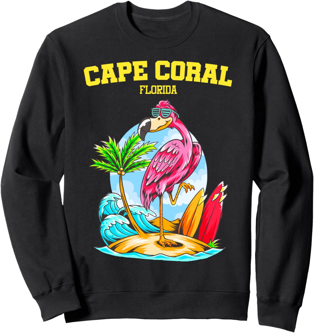 Cape Coral Flamingo Strand Ozean Surfbrett Sweatshirt