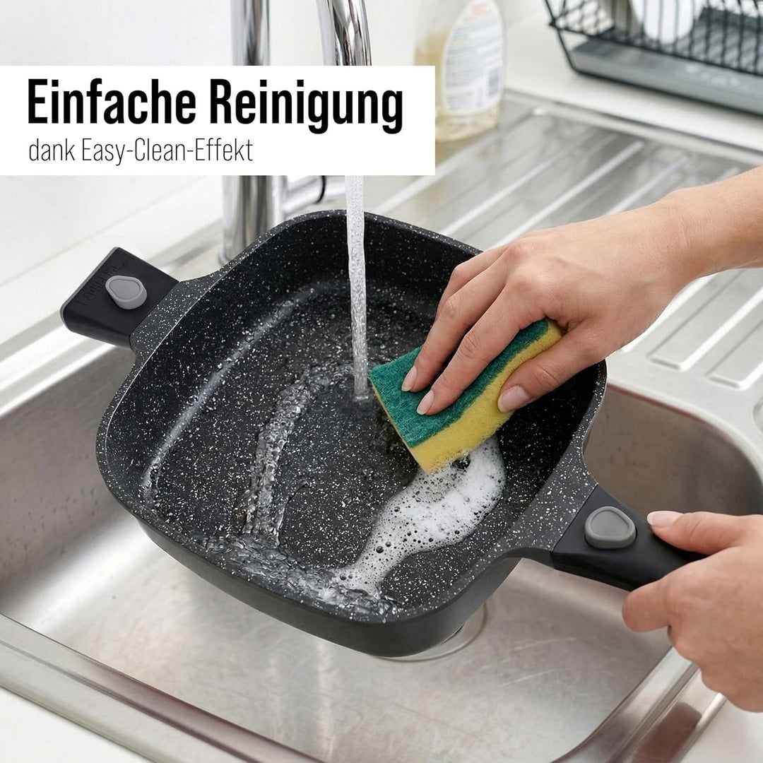 STONELINE SMART Servierpfanne 24 cm, Eckige Pfanne mit Deckel, Abnehmbarer Griff, Aluguss Pfanne Ind