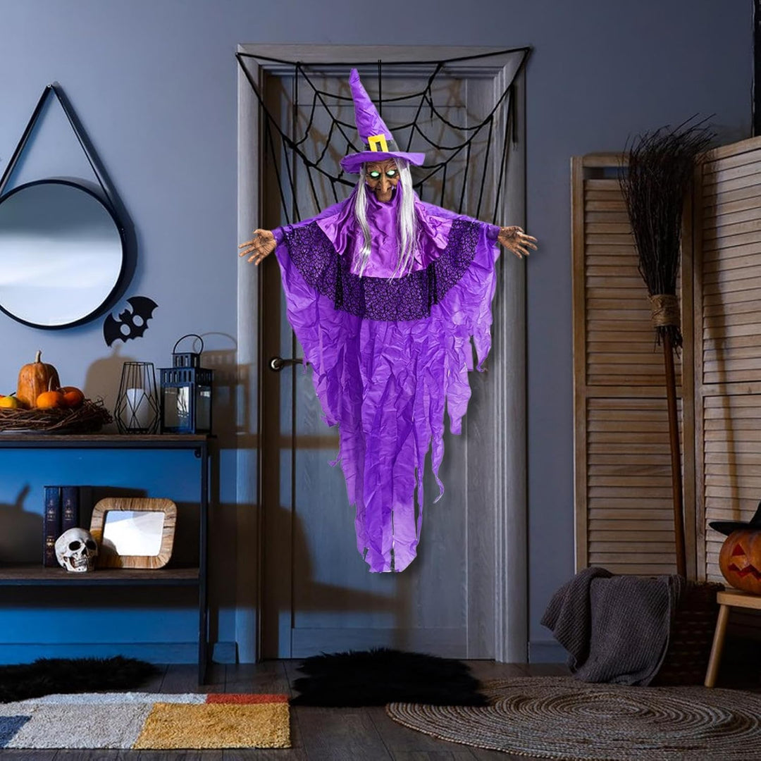 Halloween Hexe | Animierte Sprechende Hexen,Mit Soundaktivierung Und Leuchtenden Augen Gruseldekorat