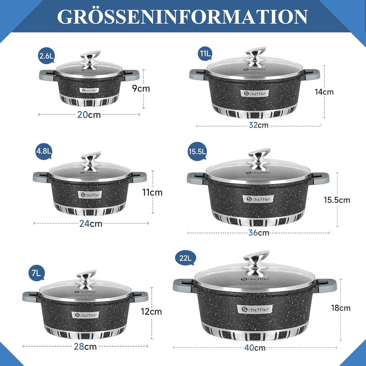 Scheffler Topf Induktions Kochtopf mit Deckel, Antihaftbeschichtung, 20cm/2,6L für alle Herdarten, A