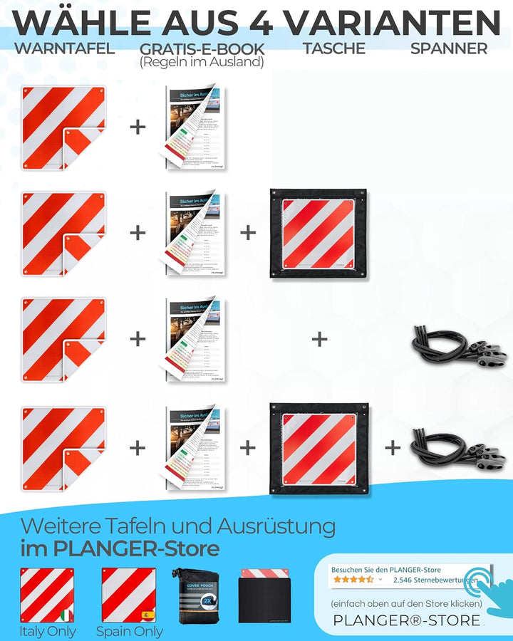 PLANGER® - Warntafel Italien und Spanien 2in1 (50 x 50 cm) - Reflektierendes Warnschild rot weiss fü