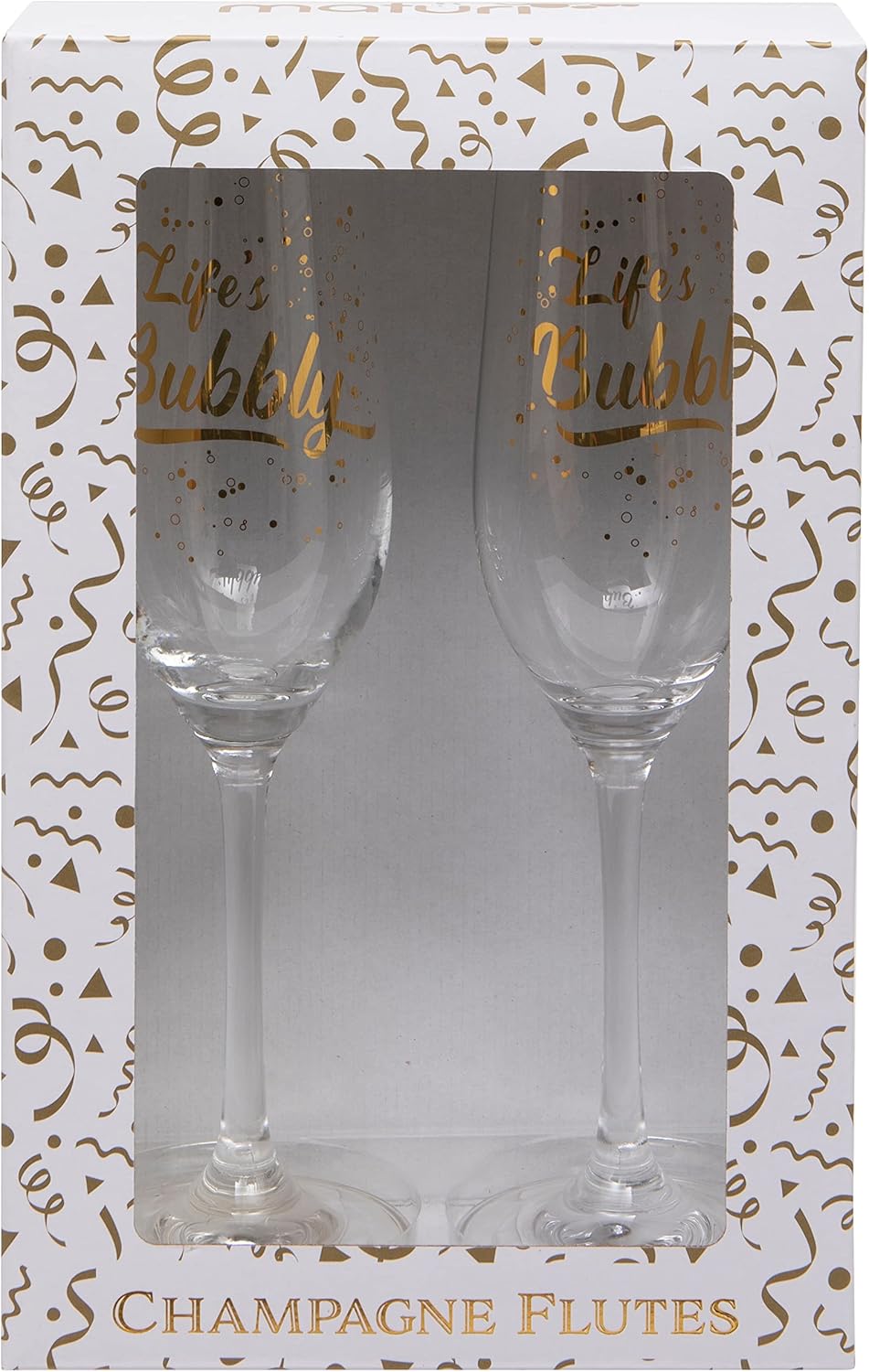 Maturi Set aus zwei „Life's Bubbly“-Champagnerflöten, 220 ml, in Geschenkbox, Life's Bubbly
