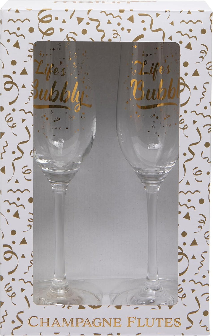 Maturi Set aus zwei „Life's Bubbly“-Champagnerflöten, 220 ml, in Geschenkbox, Life's Bubbly