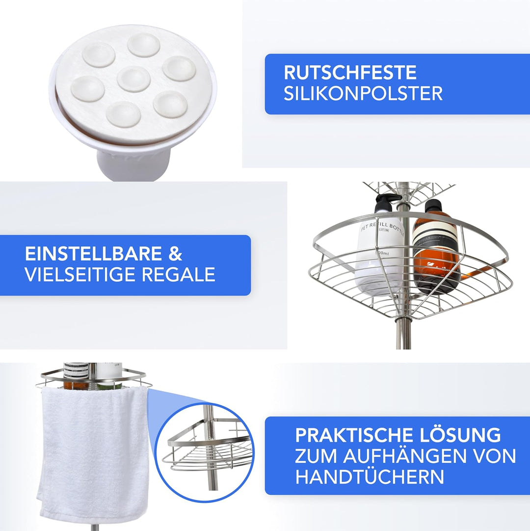 Bamodi Aluminium Regal Bad - Teleskop-Eckregal - Eckregale Dusche - Schwebende Aufbewahrungslösung R