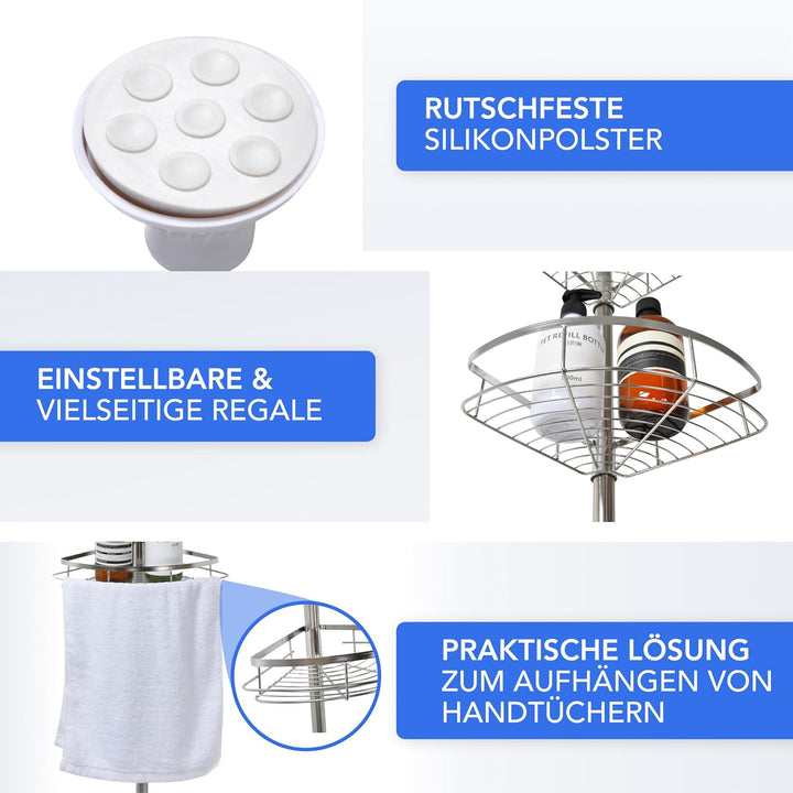 Bamodi Aluminium Regal Bad - Teleskop-Eckregal - Eckregale Dusche - Schwebende Aufbewahrungslösung R