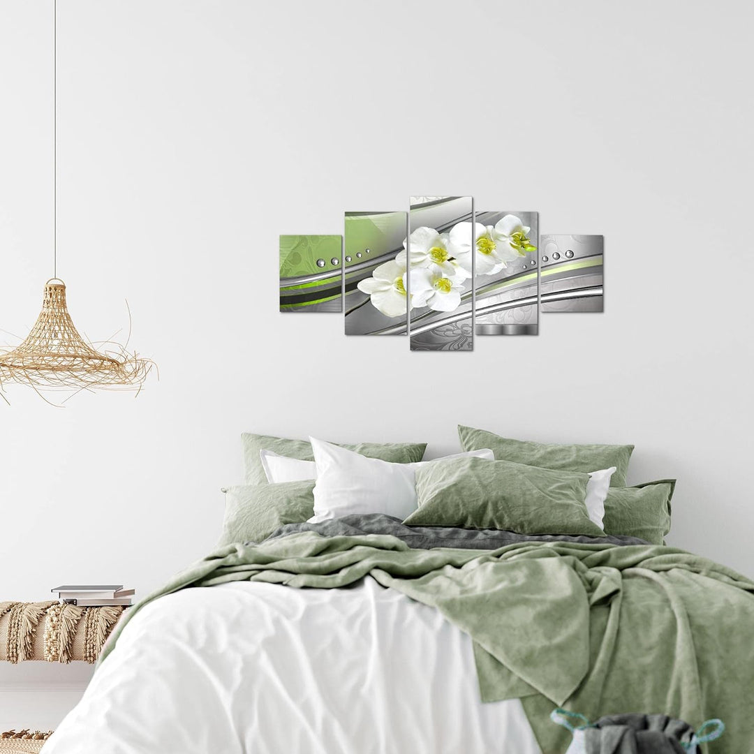 Runa Art Wandbilder Blumen Orchidee 5 Teilig Bild auf Vlies Leinwand Deko Wohnzimmer Abstrakt Grau G