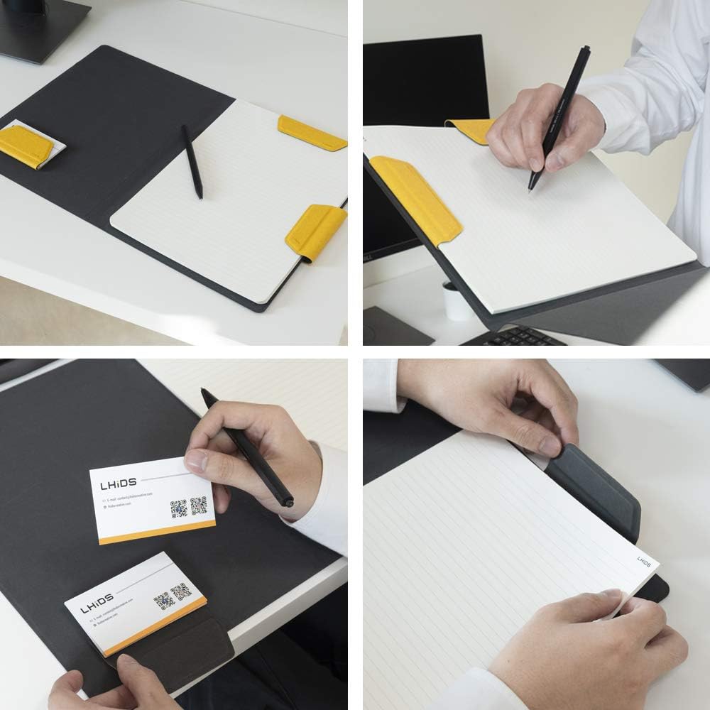 LHiDS Schreibmappe DIN A4 Klemmbrett Mappe, Multifunktionale Magnettafel mit Visitenkarte Halter & P