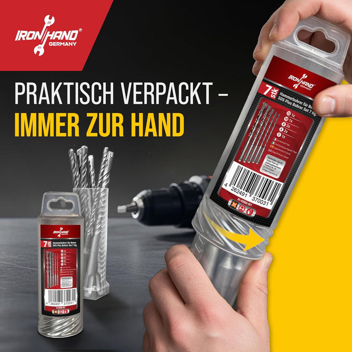 Iron Hand Germany - SDS Plus Bohrer 7er Set - 5mm, 6mm, 6mm, 8mm, 8mm, 10mm, 12mm - Betonbohrer, Ham