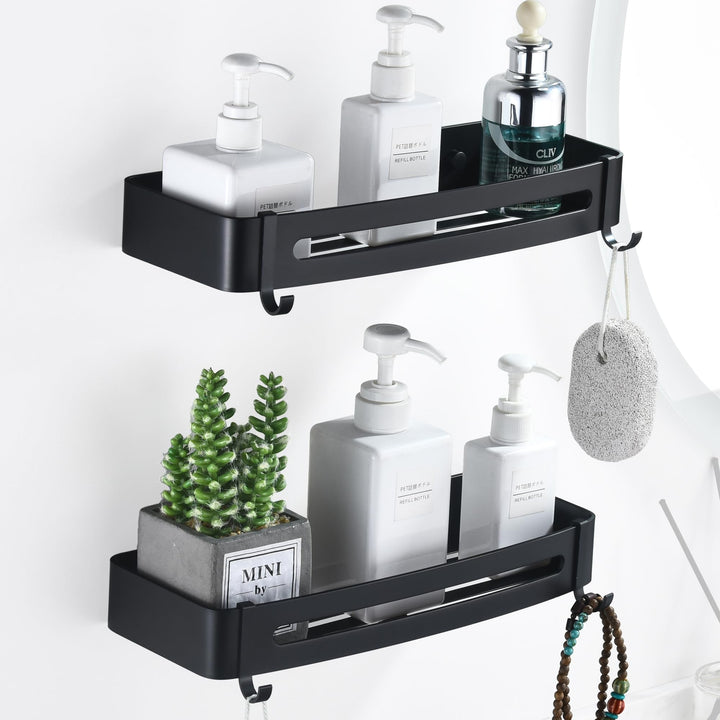 HNVNER Duschregal Ohne Bohren, Duschablage Aluminium mit 4 Haken Rostfreies Badezimmer Regal Shampoo