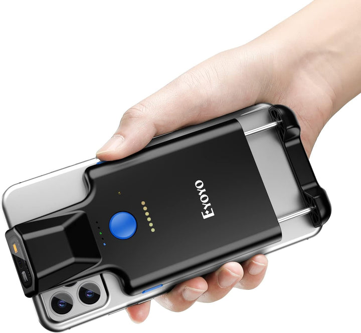 Eyoyo 2D Backclip Bluetooth Barcode Scanner, Barcodeleser für Handy mit Backclip, QR 1D Wireless Cod