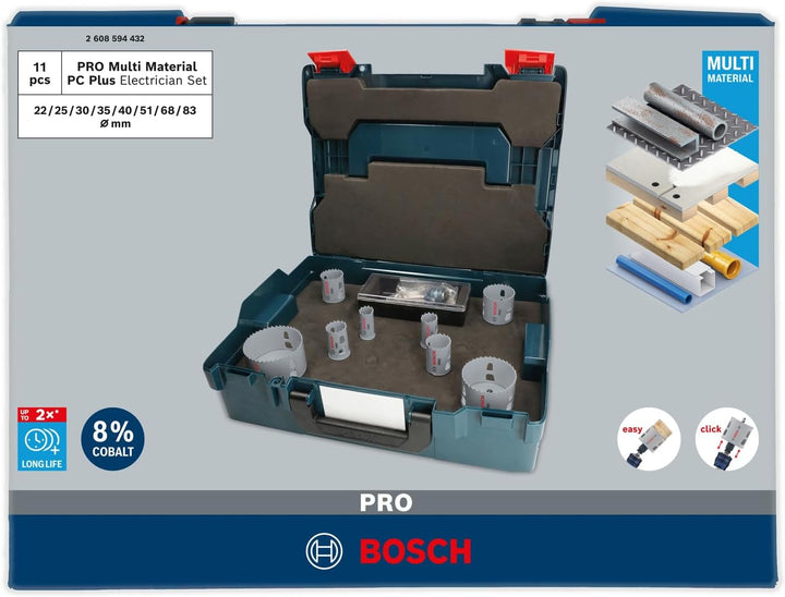 Bosch 11x PRO Multi Material Power Change Plus Lochsäge-Set – L-Boxx (für Weichholz, Trockenbauwand,