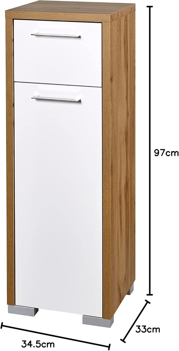 Schildmeyer Bella Midischrank 150644, Holzwerkstoff, Eiche Landhaus Dekor/weiss Glanz, 34,5/33 / 97