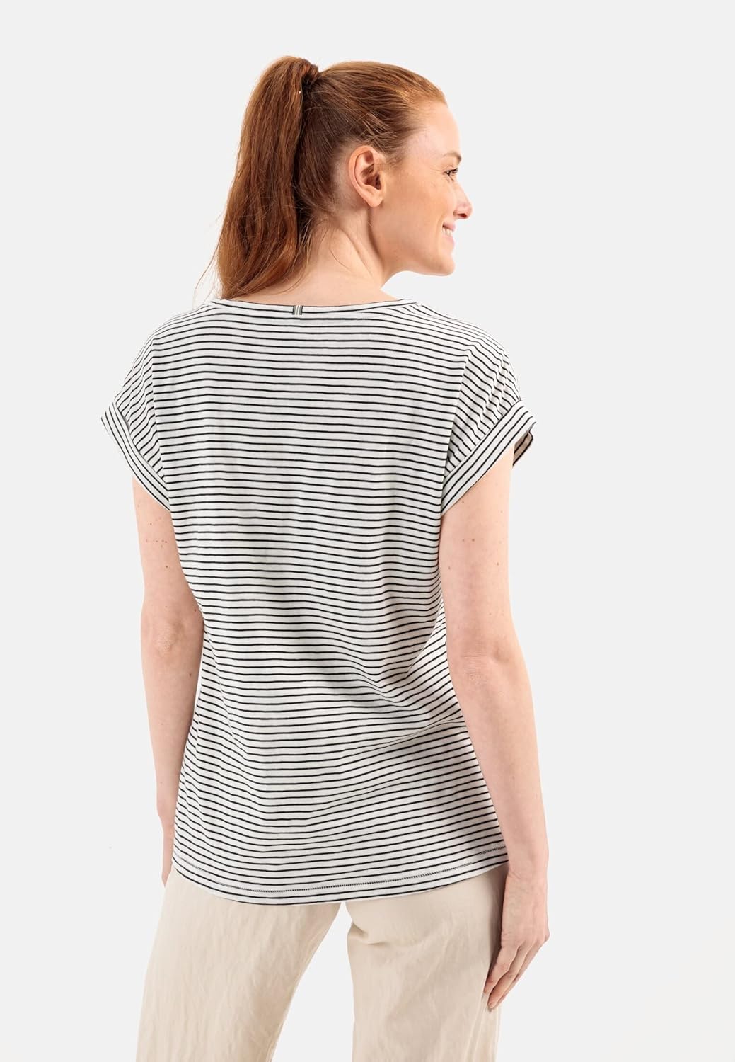 camel active Damen Gestreiftes Kurzarm Reiner Baumwolle T-Shirt XS Grau, XS Grau