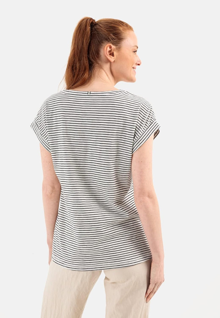 camel active Damen Gestreiftes Kurzarm Reiner Baumwolle T-Shirt XS Grau, XS Grau