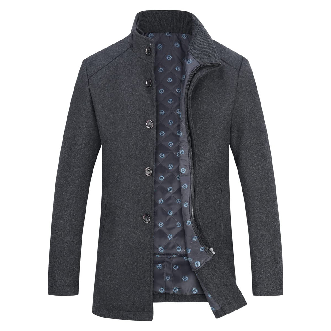 Herren Mantel mit Winterweste Kurzer Wolle Wintermantel Winter Outdoor Dicker Wollmantel, Grau 1853