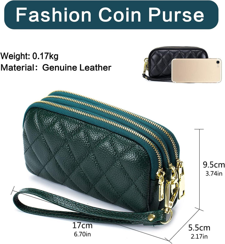 PORRASSO Leder Münzbörse Klein Geldbörse Clutch Wristlet Bag Tragbar Schlüsseltasche Multifunktional
