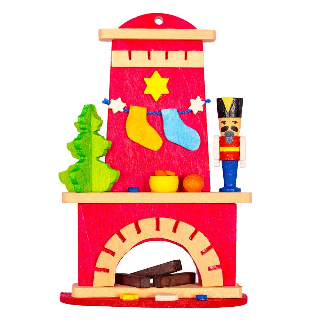Graupner Holzminiaturen® | Christbaumschmuck Kamin mit Nussknacker aus Holz | Original Erzgebirgisch