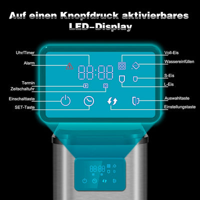 WOLTU Eiswürfelmaschine Eiswürfelbereiter, 9 Eiswürfel/9,5 Min., 12-15 kg/24 Stunden, 2 Eiswürfelgrö