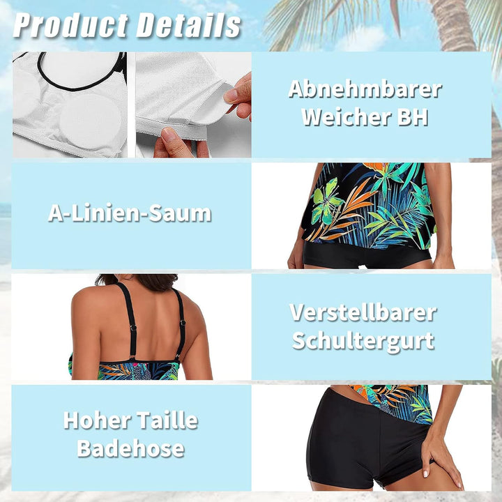 wihnsinop Tankini Damen Bauchweg Bademode Set Freizeit Badeanzug Tankinis Zweiteiler Sets Sommer Ele