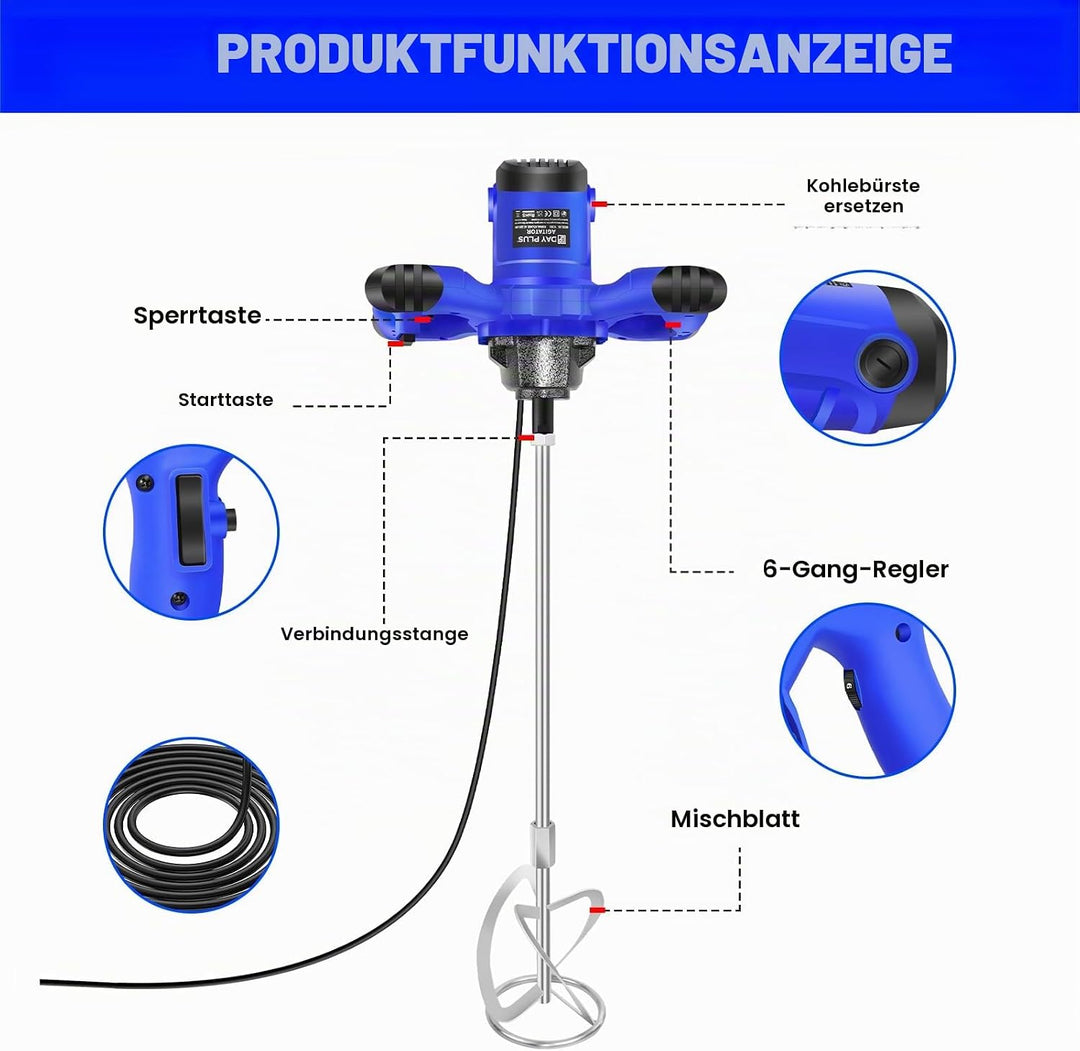 2600W Farb-Mörtelrührer Handheld Tragbarer Rührwerk 6 Geschwindigkeits Rührer Elektrisch Mischwerkze