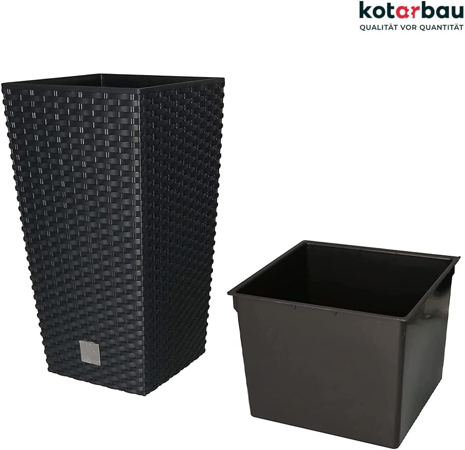 KOTARBAU® Blumentopf 200x200x376mm Rattandesign Quadratisch mit Innentopf Anthrazit, 200x200x376mm