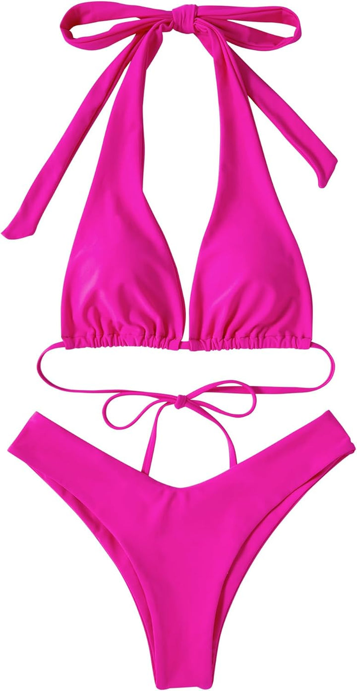 RXRXCOCO Sexy Brazilian Bikini Damen Set Triangel String Oberteil Bikini Set Tanga Bademode S Rosenr