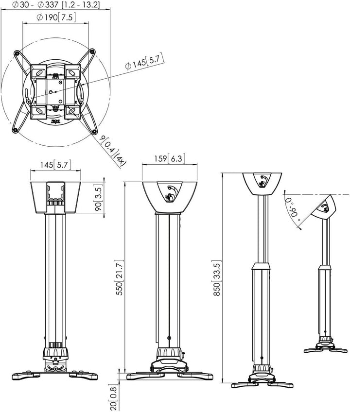 Vogel's PPC 1555 Projektor-Deckenhalterung für 30-337mm (1,2-13,2 Zoll) Projektoren, drehbar + neigb