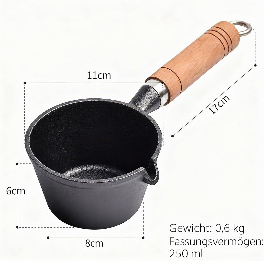 Gusseisen Schmelztopf, Mini Gusseisen Schmelztopf mit Holzgriff, Antihaftbeschichtete Backform Stiel