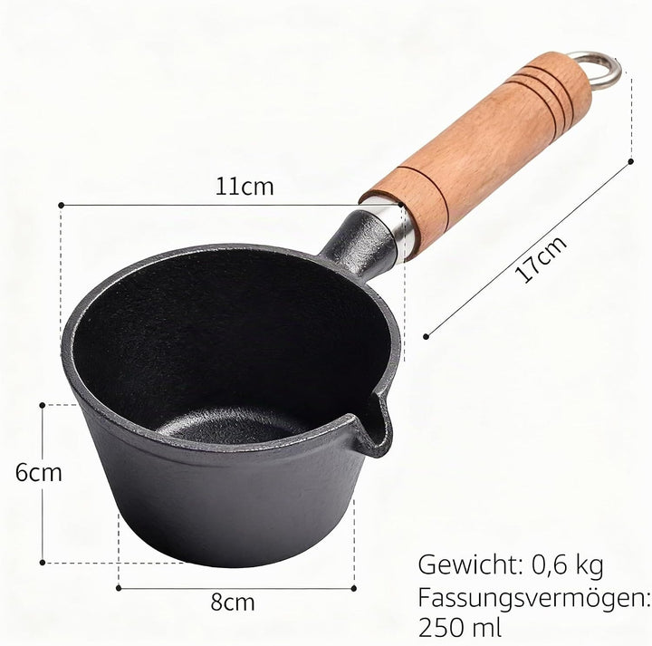 Gusseisen Schmelztopf, Mini Gusseisen Schmelztopf mit Holzgriff, Antihaftbeschichtete Backform Stiel