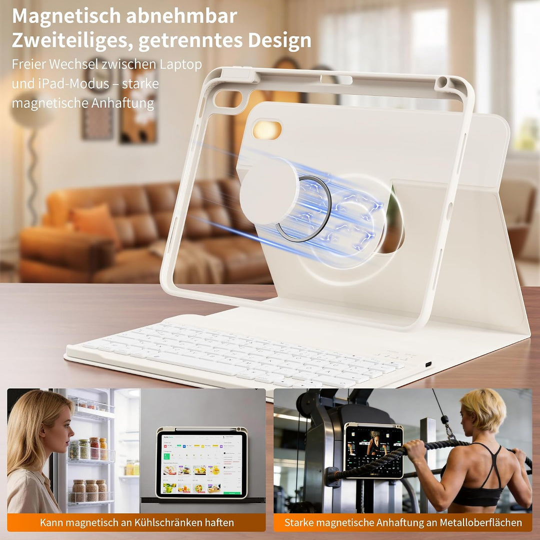 Hülle mit Tastatur für iPad 11 Generation (A16) 11 Zoll 2025/10 Generation 10.9 Zoll 2022, 360°-Dreh