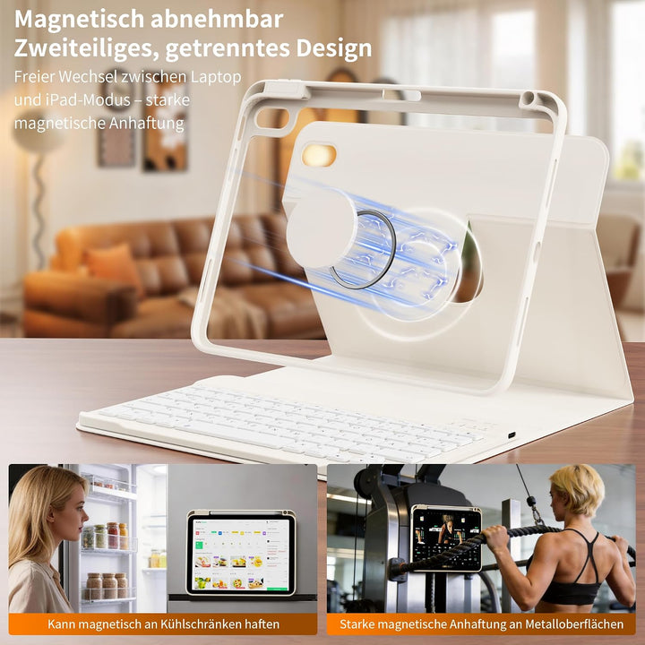 Hülle mit Tastatur für iPad 11 Generation (A16) 11 Zoll 2025/10 Generation 10.9 Zoll 2022, 360°-Dreh