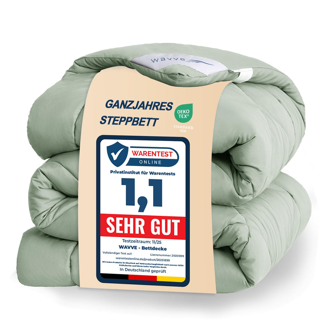 WAVVE Bettdecke 200x200cm Ganzjahresdecke 4 Jahreszeiten, Steppdecke 300gsm Mikrofaser 200x200 cm, S