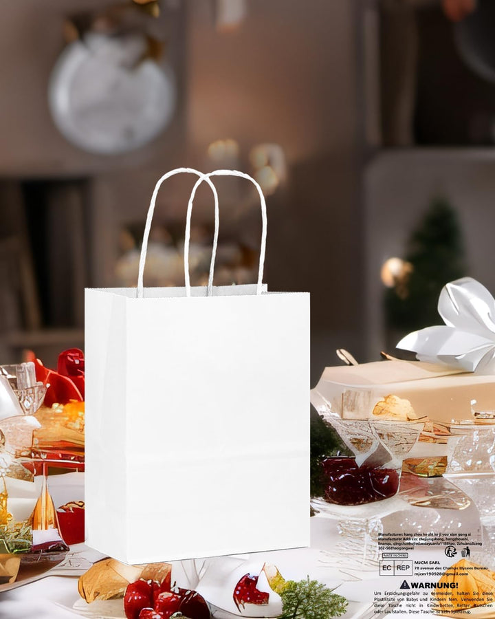 Gcardist 50 Stück Weiss Kleinei-Geschenktüten aus Papier mit Henkeln–8.3"×6"×3.15"-Tüten Kleine Part