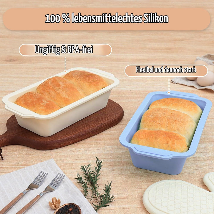 2-Stück Silikon Brotbackform Kasten: Kastenform mit Metallrahmen Hellblau+beige 2PCS-29.6x15.5x6.6cm