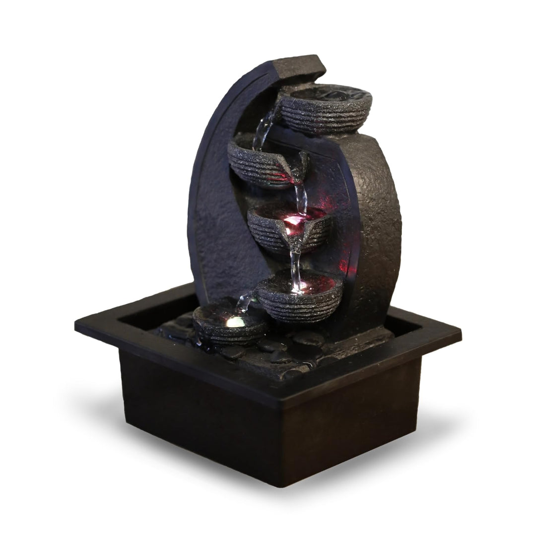 Zen'Light - Zimmerbrunnen Wasserfall V2 4 Ebenen in Natursteinoptik mit farbigem LED-Licht - Moderne