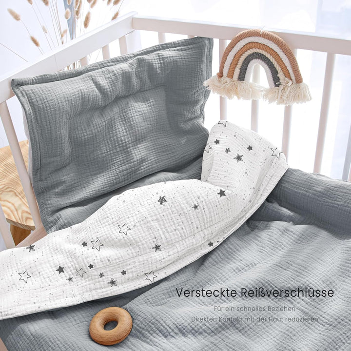 lulumoon Musselin Kinderbettwäsche 100x135: Bettbezug 100x135 + Kissenbezug 40x60cm aus Baumwolle –