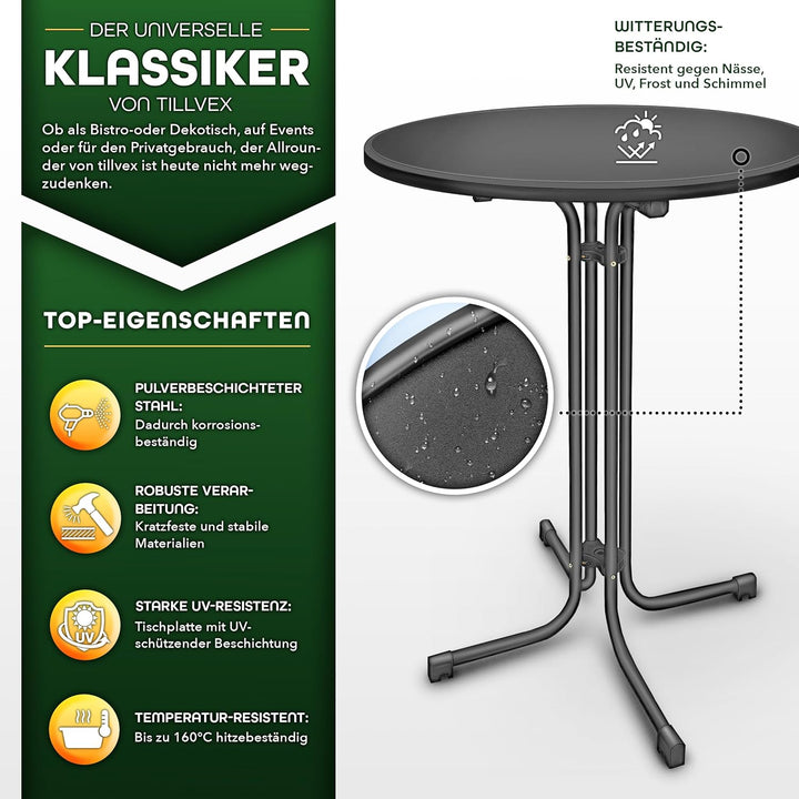 tillvex® Gastro Stehtisch klappbar Ø60cm mit Husse | Bistrotisch FERTIG MONTIERT | Klapptisch rund -