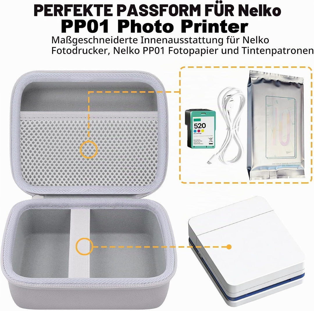 Khanka Hülle für Nelko Fotodrucker PP01 Farbe Tragbarer Mini Fotodrucker, Tragetasche mit Netzfach f