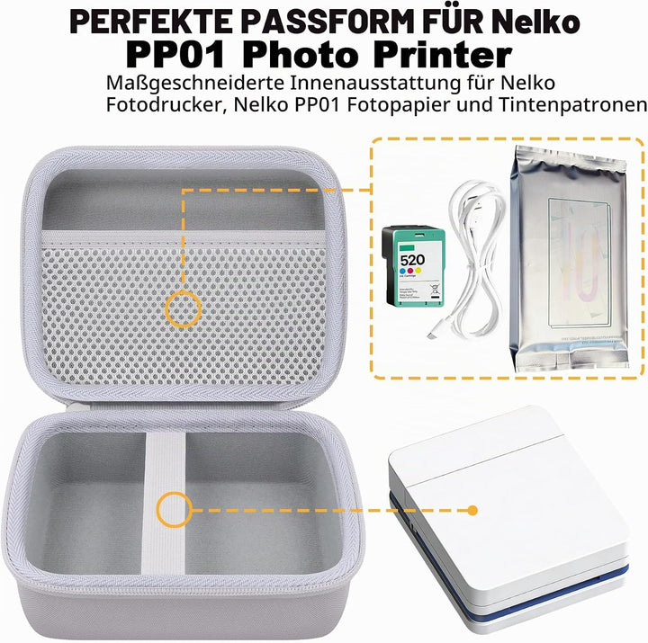 Khanka Hülle für Nelko Fotodrucker PP01 Farbe Tragbarer Mini Fotodrucker, Tragetasche mit Netzfach f