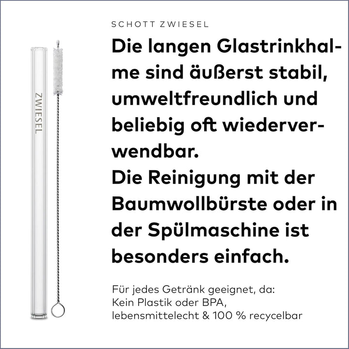 SCHOTT ZWIESEL Glastrinkhalm lang (4-er Set), Strohhalme aus Glas mit Baumwollbürste, spülmaschinenf