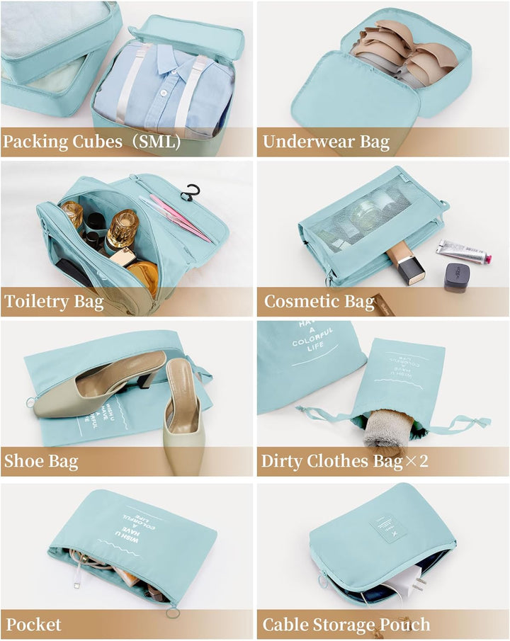 Anjing Koffer Organizer 11-teilig, Packing Cubes, leichte Reisegepäck-Organizer, platzsparend, wasse