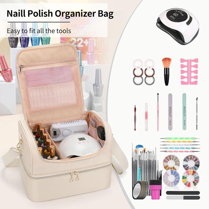 Nagellack Aufbewahrung, Doppelschicht Nagellack Organizer Tasche, Reise Aufbewahrungsbox für 45 Flas