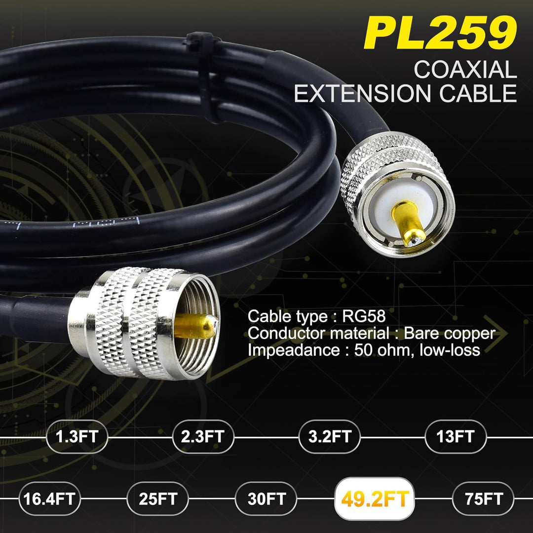 YOTENKO RG58 Koaxialkabel 15,0m CB Koaxkabel UHF PL259 Stecker auf Stecker Kabel 50Ohm Koax Low Loss