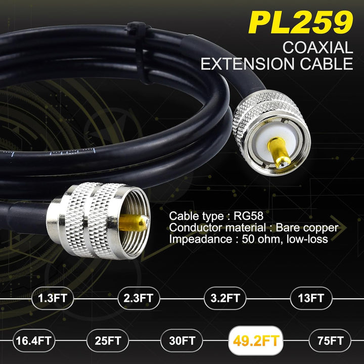 YOTENKO RG58 Koaxialkabel 15,0m CB Koaxkabel UHF PL259 Stecker auf Stecker Kabel 50Ohm Koax Low Loss