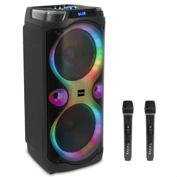 Ibiza - Columba-Karaoke - Bluetooth-Karaoke-Lautsprecher mit 2 kabellosen Mikrofonen - Stimmverzerre