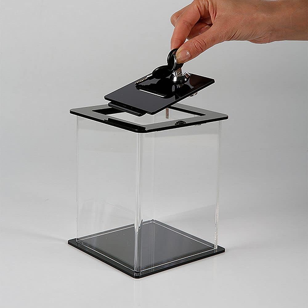 DISPLAY SALES Losbox aus Acrylglas | Aktionsbox mit Schloss | Spendenbox in 130 x 130 x 156 mm | Gel