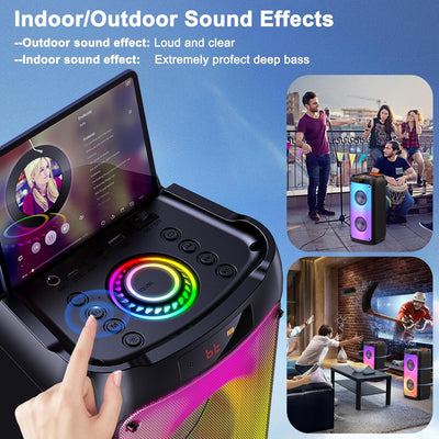 JYX Karaoke Machine mit 2 Mikrofones, grosser Tragbaren Bluetooth Lautsprecher mit RGB-Licht, Karaok