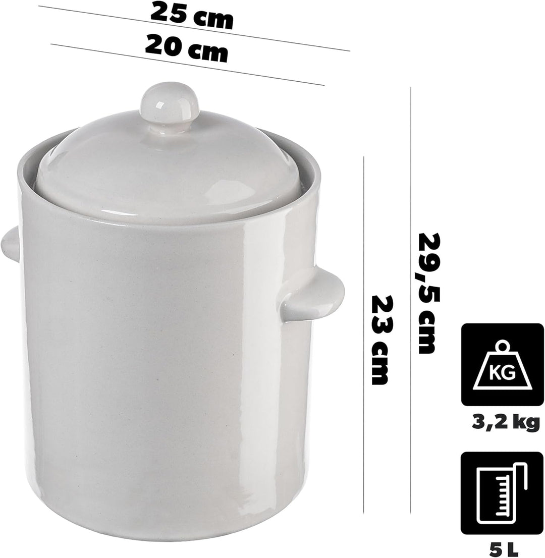 KADAX 5L Steinzeugtopf, Dichter Keramiktopf mit Deckel, Spülmaschinenfester Steinguttopf, handgefert