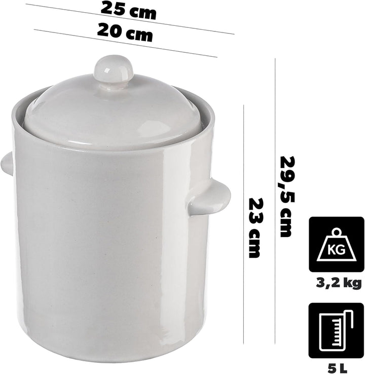KADAX 5L Steinzeugtopf, Dichter Keramiktopf mit Deckel, Spülmaschinenfester Steinguttopf, handgefert