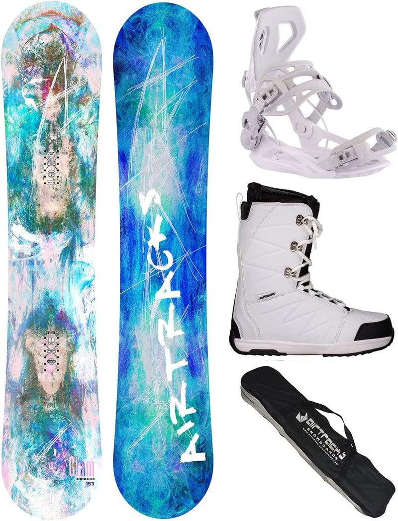 Airtracks Damen Snowboard-Set Glam Flat Zero Rocker + Bindung Master W Fastec + Boots + Sb Bag 144 1